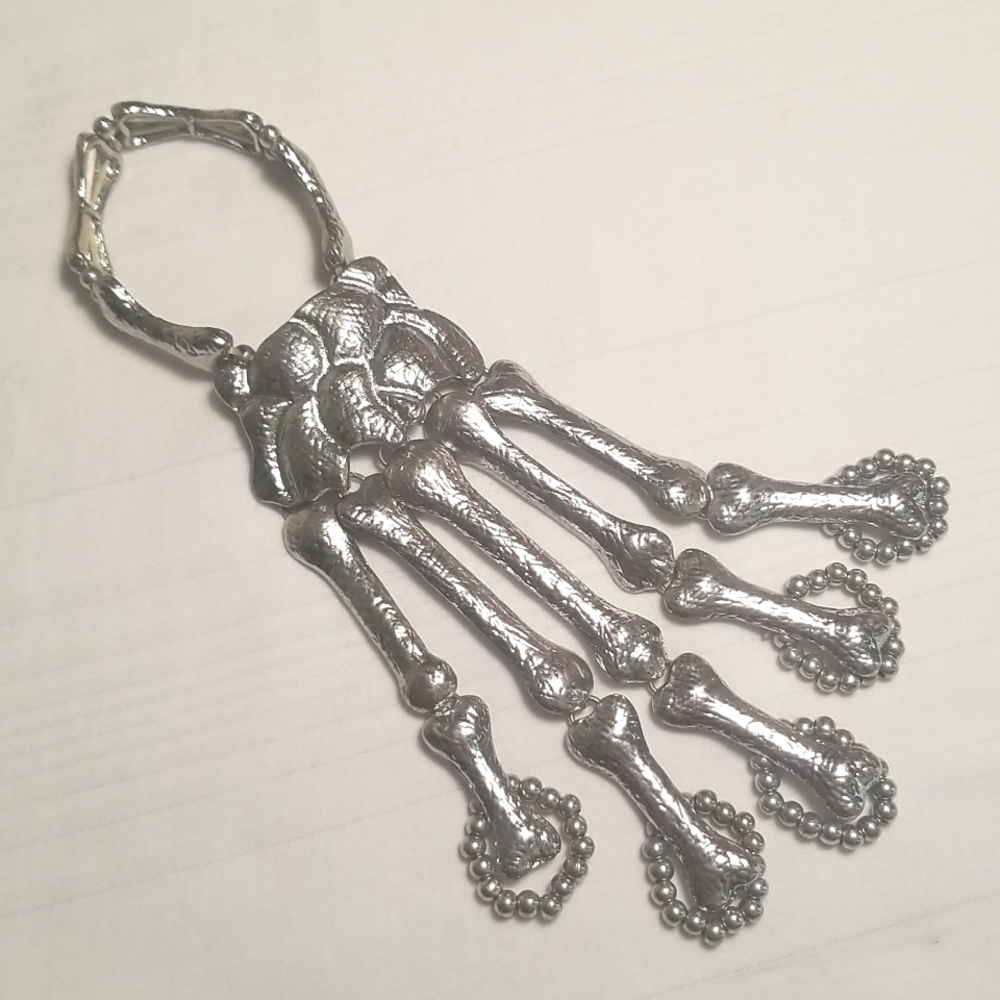 Silver Skeleton Hand Beaded Bracelet